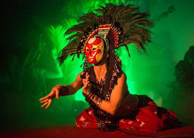 custom-made Aztec ritual dance feather headdress mask maker tentacle studio
