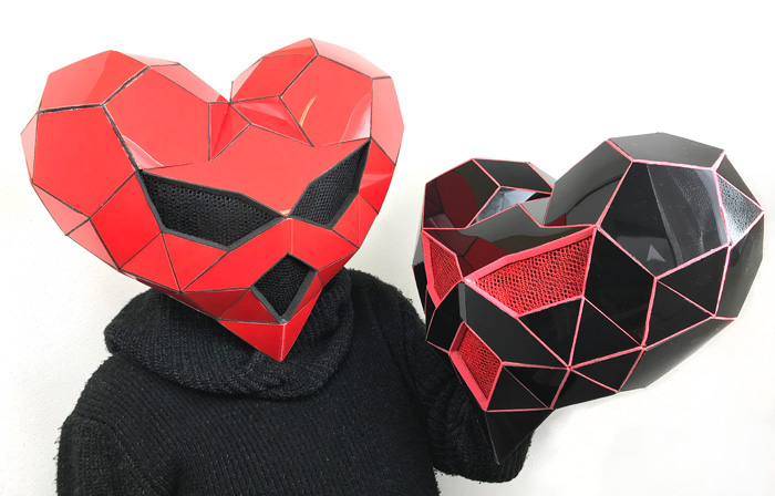 custom made dj mask helmet diamond heart maskmaker Tentacle Studio