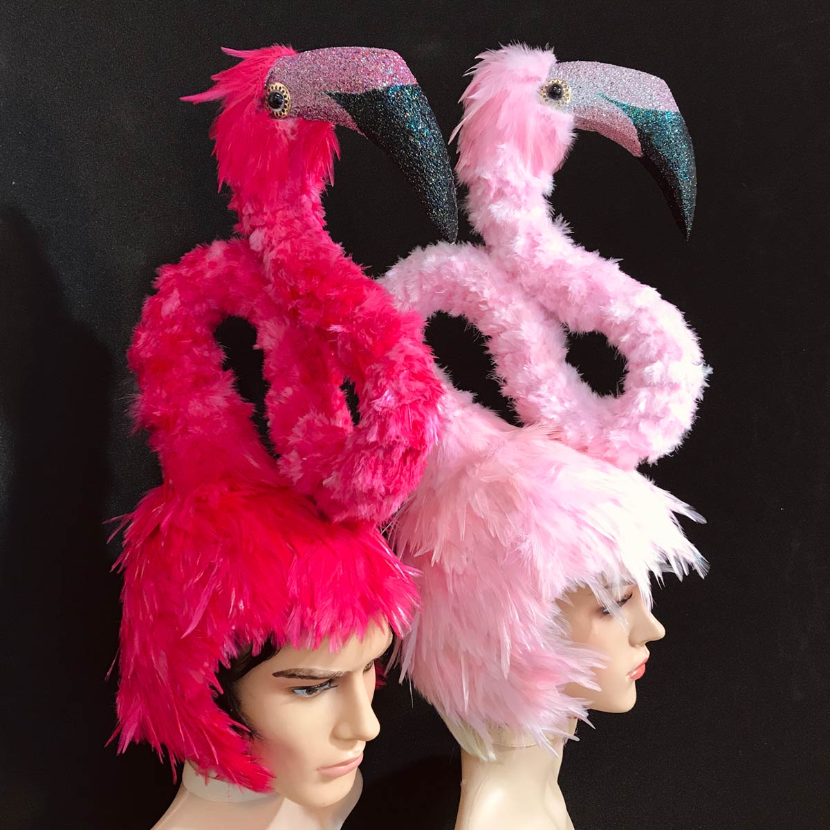 pink feather custom flamingo headdress maker feathers dancers