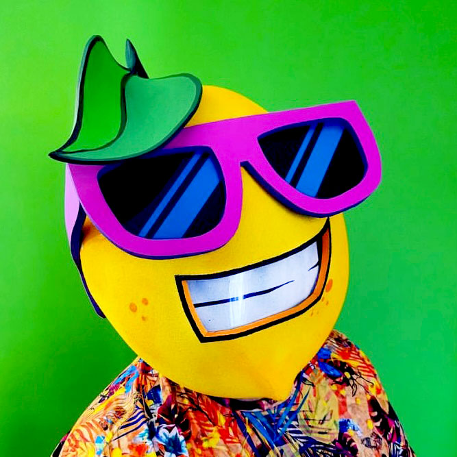 Fruit lemon custom mascot DJ head mask made by Tentacle Studio