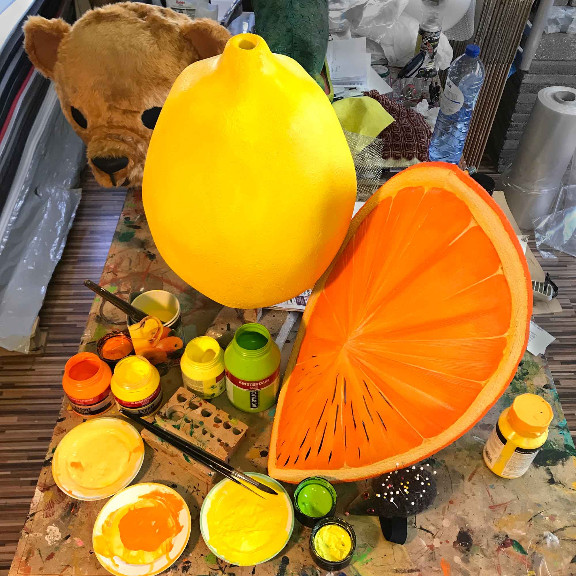 lemon orange fruit custom made head masks maker Tentacle Studio Brouwerij 't Ij