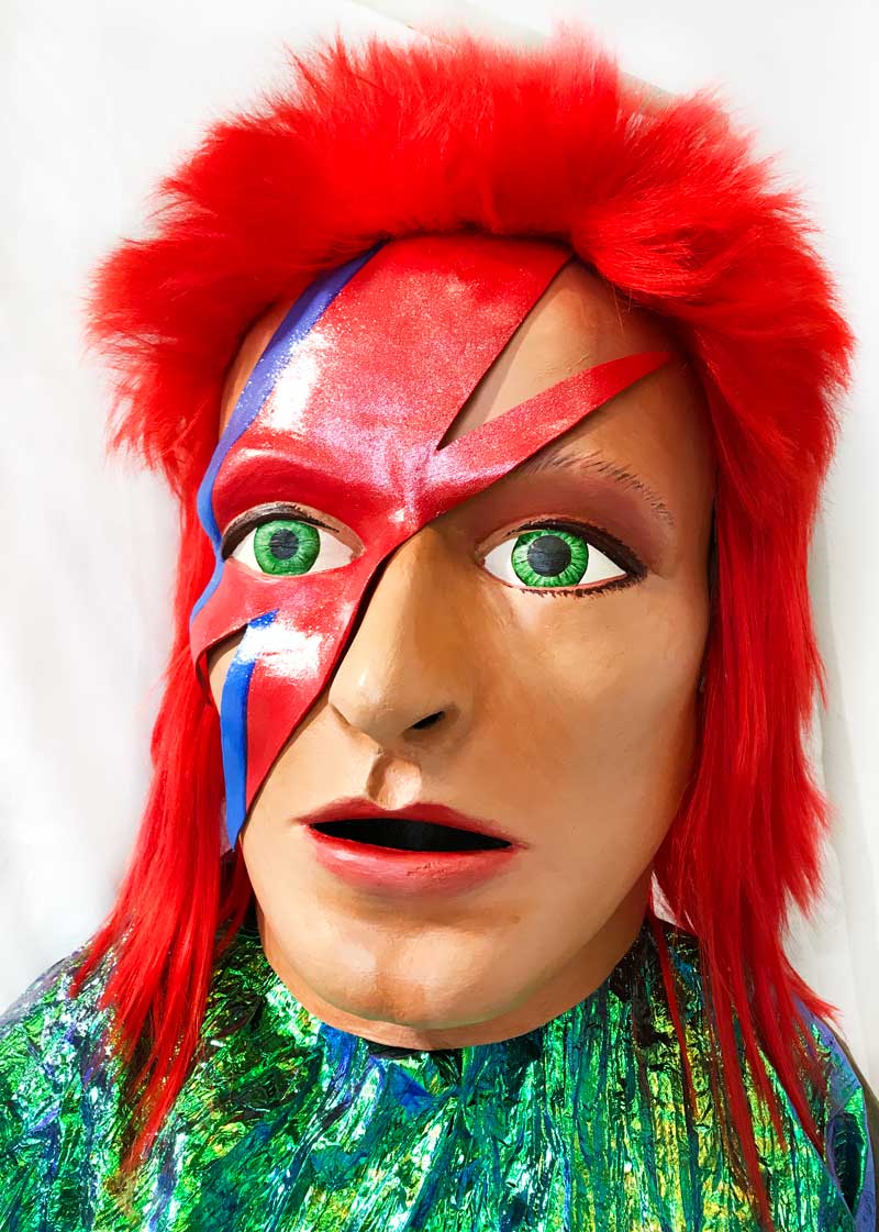 David Bowie Ziggy Stardust paper mache big head mask Tentacle Studio