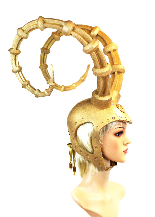 gold ibex goat horns headdress goddess custom helmet by Tentacle Studio