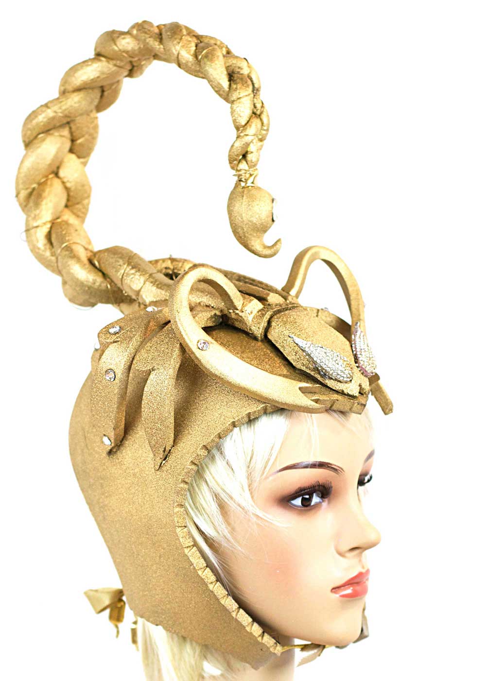 gold scorpion handmade headdress helmet by Tentacle Studio