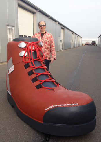 giant hiking boot shoe carbon footprint prop polystyrene decoration sculpture